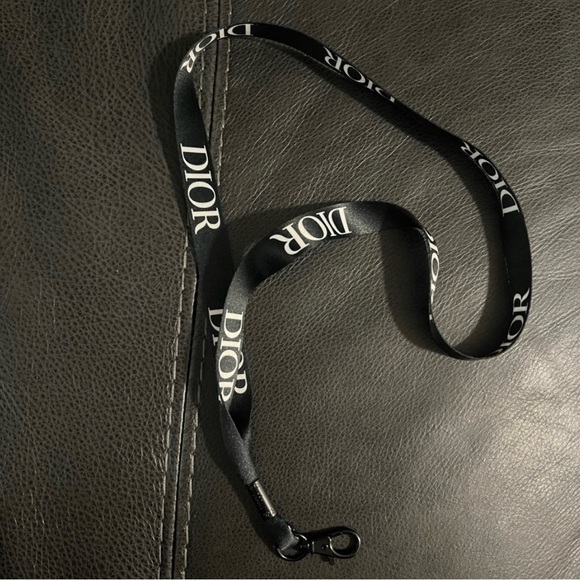 DIOR Logo Lanyard Black White Ribbon With Black Tone Metal Sunglasses Holder - Picture 4 of 5